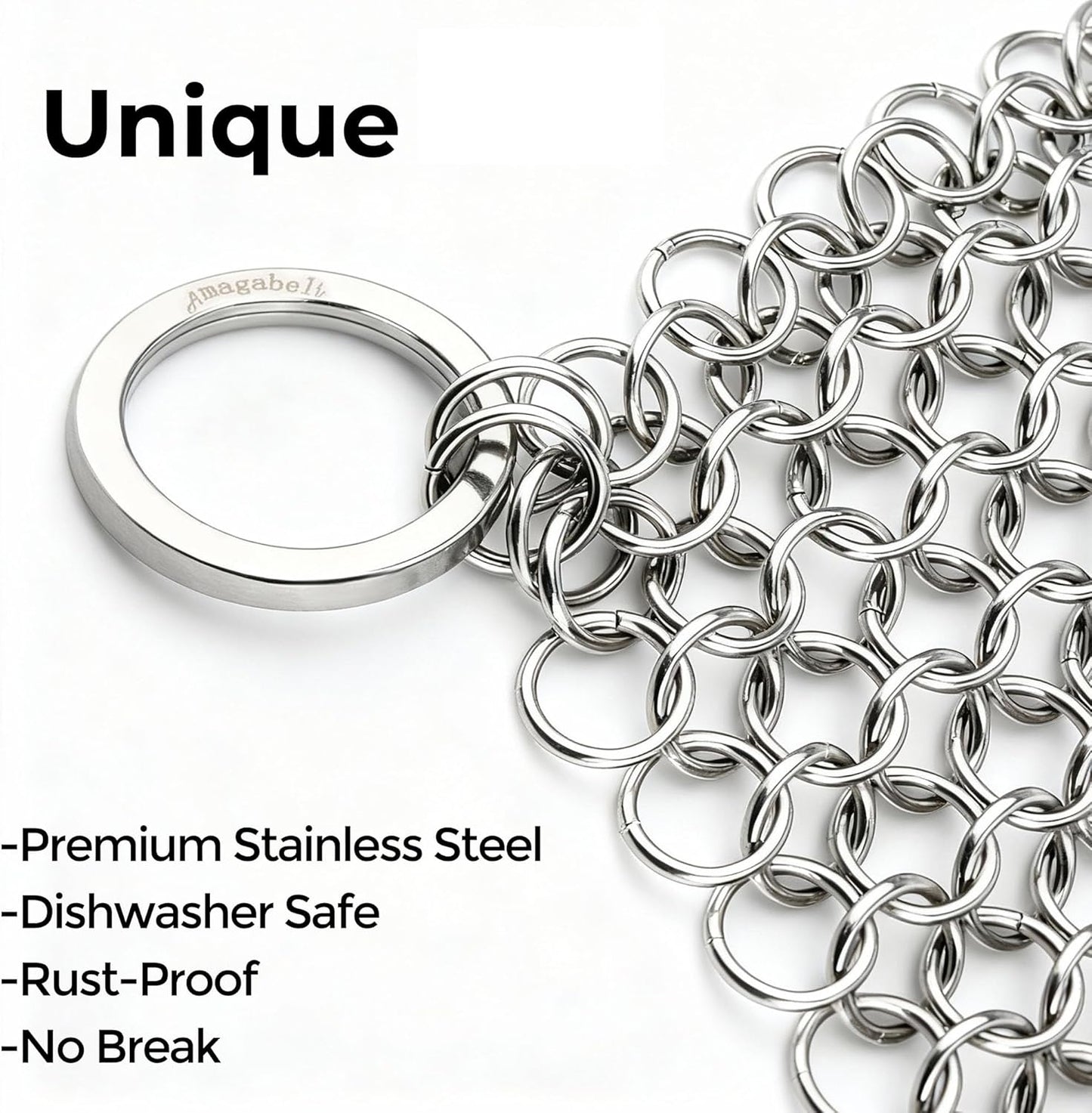 Amagabeli Cast Iron Cleaner 8"x6" Premium Stainless Steel Chainmail Scrubber Cast Iron Skillet Cleaner for Pan Pot Wok Griddles BBQ Grills Cast Iron Cleaning