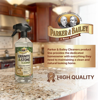 Parker & Bailey Granite & Stone - Countertop Cleaner Kitchen Island Cleaning Spray Marble Tile Slate Quartz Daily Granite Bathroom Counter -White, 32 Oz