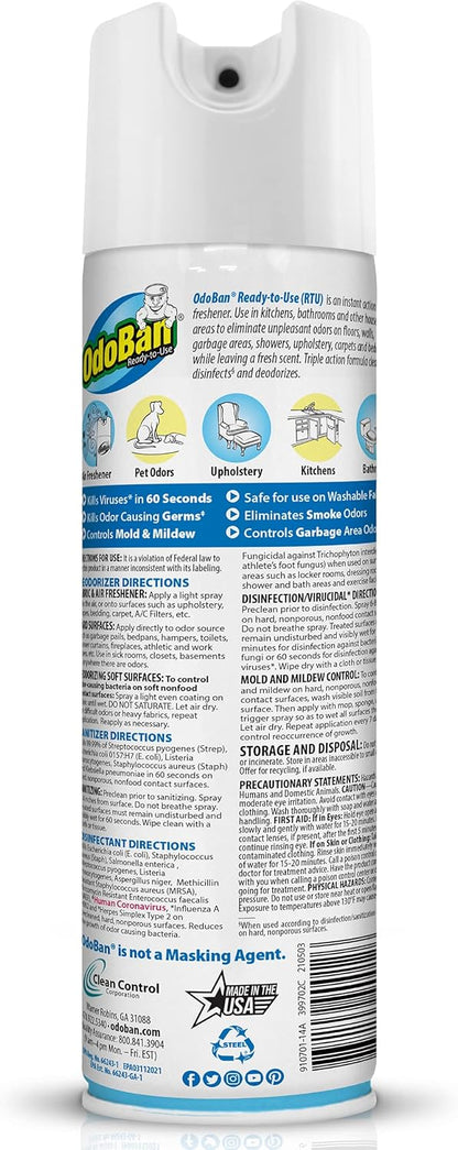 OdoBan Ready-to-Use 360-Degree Continuous Spray Disinfectant and Harsh Aroma Eliminator, Fabric and Air Freshener, 6 Pack, 14.6 Ounces Each, Fresh Linen Scent