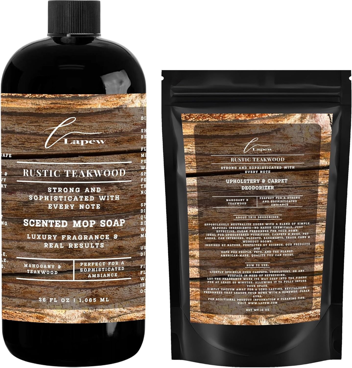 Lapew Black Sea Scented Cleaning Bundle | Carpet Deodorizer Powder (16 oz) & Mop Soap Concentrate (36 oz) | Pet-Friendly Odor Eliminator - Colors A