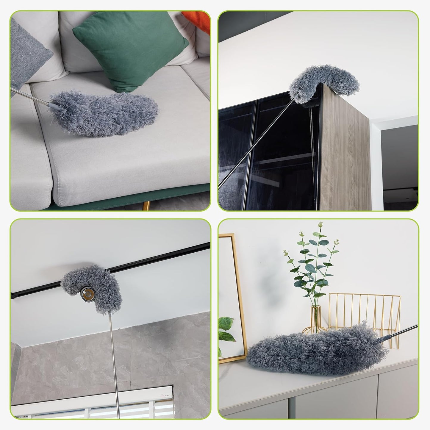 IVYROLL Cobweb Duster with Extension Pole, Spider Web Brush & Ceiling Cleaning Kit, 100" Microfiber Feather Duster Cleaner with Washable Head for Ceiling Fan, Furniture, Home
