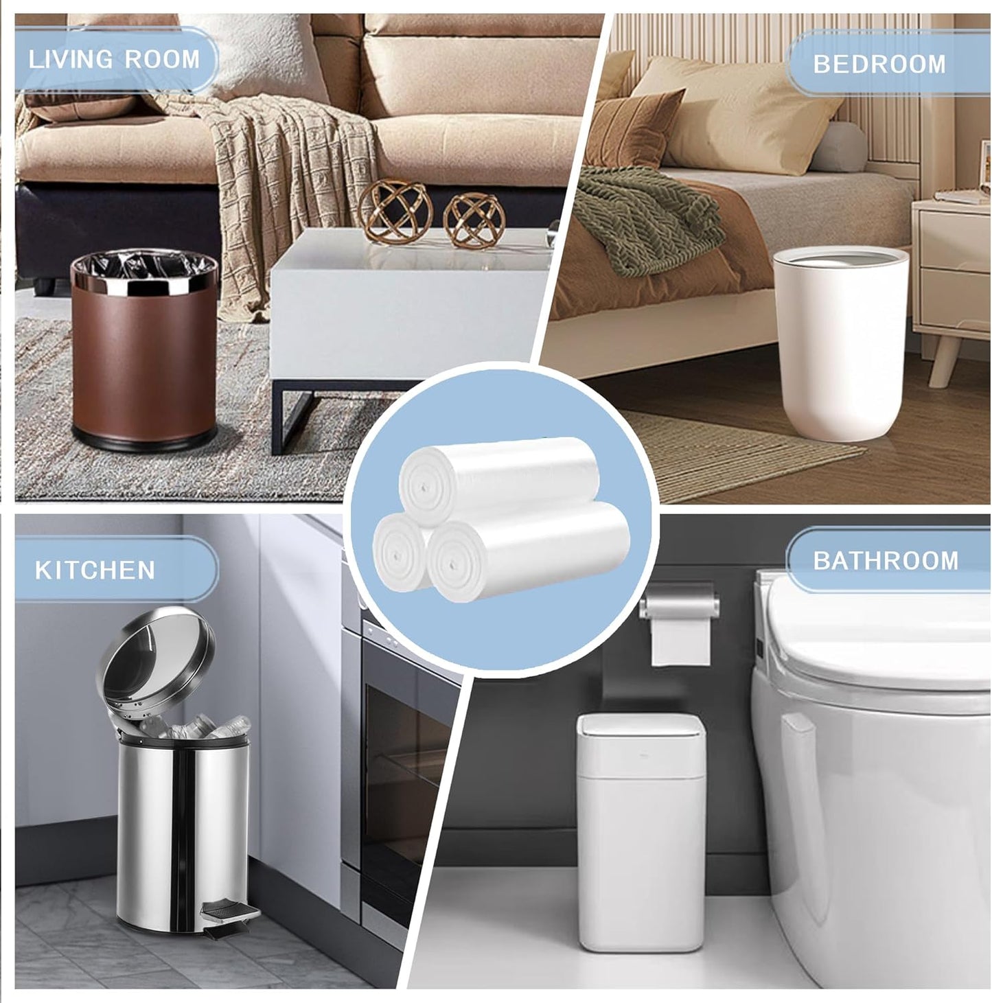 Small Trash Bags 2.6 Gallon-108 Count Leakage-Proof Strong, Small Mini Garbage Bags for Bathroom, Bedroom, Office, White Small Trash Can Liners
