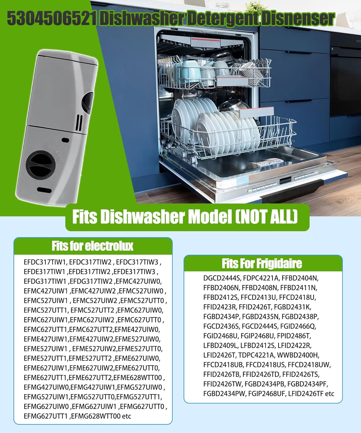 5304506521 Dishwasher Rinse-Aid soap Dispenser Parts,Replacement for Frigidaire,Electrolux,Crosley, Kenmore, Westinghouse,Replacement AP6036339.154379201,154379202,154452703 Etc