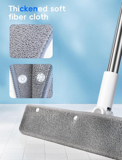 Floor Squeegee Broom with Long Handle, Heavy Duty Rubber Squeegee Kit with 2 Replacement Heads & 1 Cloth, Scrubber for Tile Floor, Garage, Concrete (3-in-1 Set)