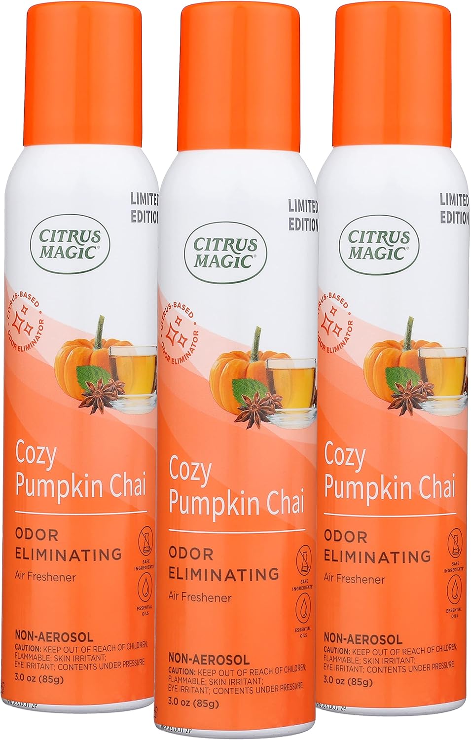Citrus Magic Limited Edition Natural Odor Eliminating Air Freshener Spray, Orange Spice Cider, 3-Ounce, Pack of 3