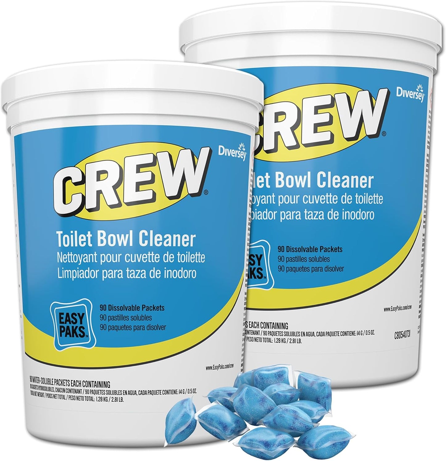 CREW CBD540731 Toilet Bowl Cleaner Easy Paks, Packets Foam & Dissolve to Leave Toilet & Urinal Sparkling Clean, Fresh Floral Scent, Paks, 90-Count