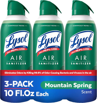 Lysol Air Sanitizer Spray with Bacterial Odor Eliminator for Home & Office, Sanitizing Air Spray, Air Freshener Alternative, Light Breeze Scent, 10 oz (Pack of 3)