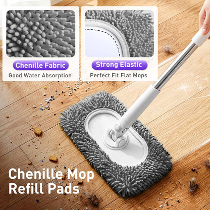6 Pack Reusable Microfiber Mop Pads Compatible with Sweeper Mops, Replacement Mopping Pads Dry Sweeping Cloths, Washable Chenille Flat Mops Refills for Mopping Floor Cleaning (Mop is not Included)
