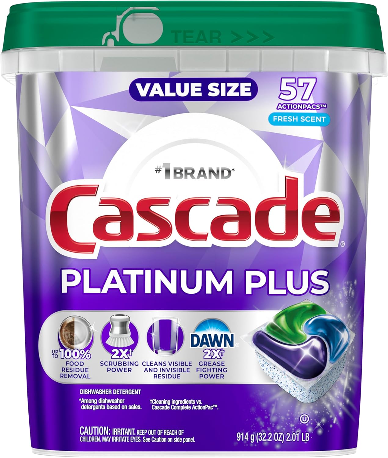 Cascade Platinum Plus Dishwasher Pods, Dishwasher Detergent, Dish Detergent Soap, Fresh, 19 Count