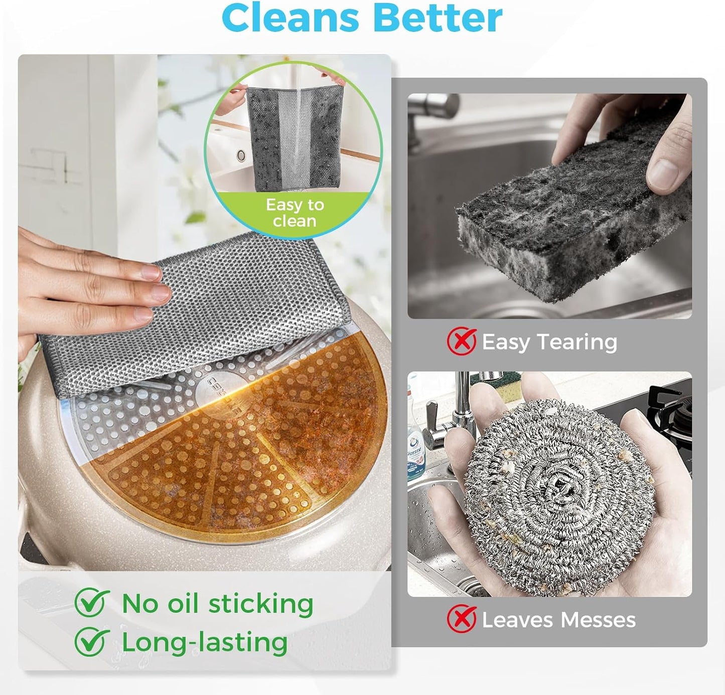 AIDEA Non Scratch Wire Dishcloth 24PK, Wire Dishwashing Rag for Wet and Dry, Dish Cloths for Washing Dishes, Cleaning Pads Steel Scrubber for Cookware, Sinks, Dishes, Stove Tops, 7"×8"