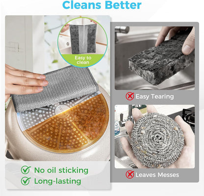 AIDEA Non Scratch Wire Dishcloth 24PK, Wire Dishwashing Rag for Wet and Dry, Dish Cloths for Washing Dishes, Cleaning Pads Steel Scrubber for Cookware, Sinks, Dishes, Stove Tops, 7"×8"