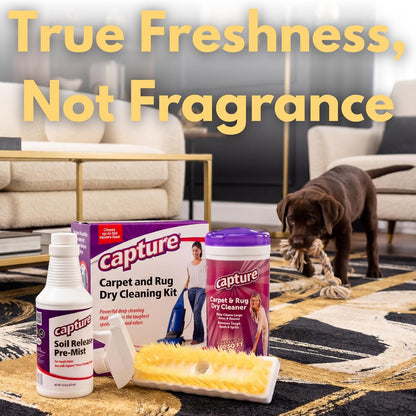 Capture Carpet Total Care Kit 100 - Carpet Deodorizer & Freshener Powder - Spot & Stain Remover - Pet Odor Eliminator - Fresh Natural Scent - Dry Rug Powder Cleaner w/Pre-Mist Spray