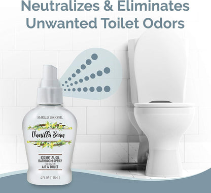 SMELLS BEGONE 4 oz Essential Oil Bathroom Spray - Instantly Eliminate Toilet & Bathroom Odors - Air Freshener Made with Essential Oils (Eucalyptus Mint)