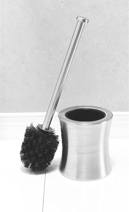Bath Bliss Hour Glass Shape Weighted Bottom Toilet Brush & Holder Set, Heavy Duty Brush, Silver, 4.5"L x 4.5"W x 15.4"H