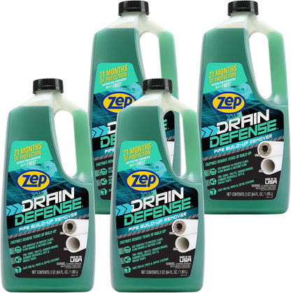 Zep Drain Defense Pipe Build-Up Remover - 64 Ounces - ZLDC648 - Professional Strength Liquid Pipe Build Up Remover,GREEN