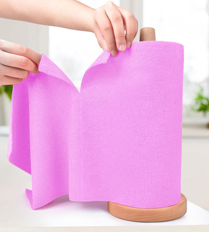 KitchLife Microfiber Cleaning Cloth Roll - Tear-Away Reusable Microfiber Paper Towels, Lint-Free, Washable, 20 Sheets for Kitchen, Car, Dishes, and Sensitive Surfaces (Pink)