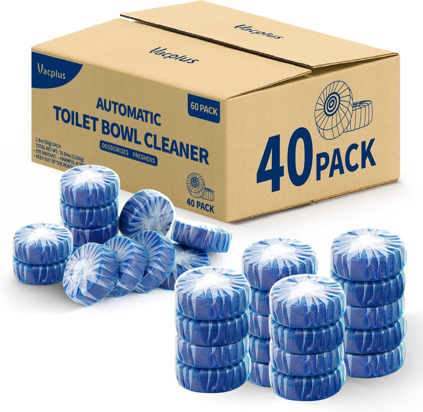 Vacplus Toilet Bowl Cleaners - 20 Pack Long-Lasting Toilet Cleaner Tablets, Prevent Stains & Deodorize, Blue & Pink