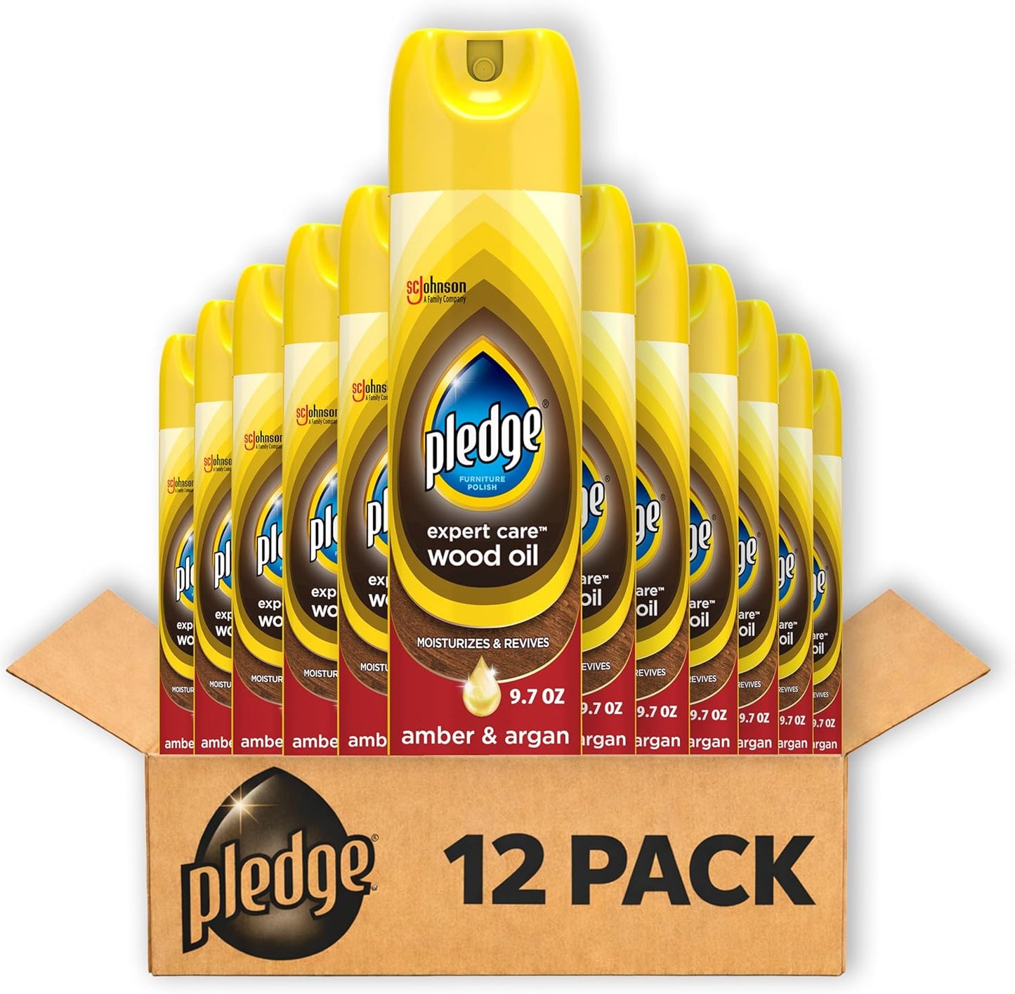 Pledge Enhancing Polish Spray, Wood Furniture & Stainless Steel Polish, Remove Dust and Fingerprints, Fast Shine and Protect, Prevent Scratches & Knicks - Lemon Scent, 9.7oz (Pack of 12)