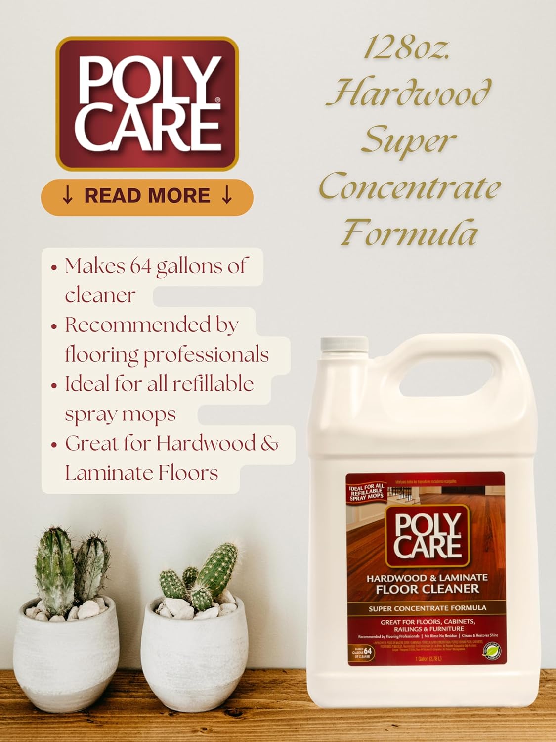 Hardwood Floor Cleaner Super Concentrate - 128 Fl Oz - Fresh- Dilute Concentrate with Water for Spray Mops and Spray Bottles - Residue-Free Floor Cleaning Solution