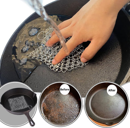 2Pack 4" Chain Mail Cast Iron Cleaner Scrubber, 316 Chainmail Scrubber Cast Iron Skillet Cleaning Brush, Chainmail Scrubbing Metal Scrub Tool to Clean Dutch Oven Carbon Steel Wok Grill Pan Pot