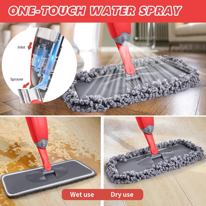 HOMTOYOU Spray Mops for Floor Cleaning: Wet Mop for Hardwood Tile Wood Laminate Vinyl - 3 Washable Microfiber Pads for Swiffer Powermop - Absorbs Pet Hair Dust
