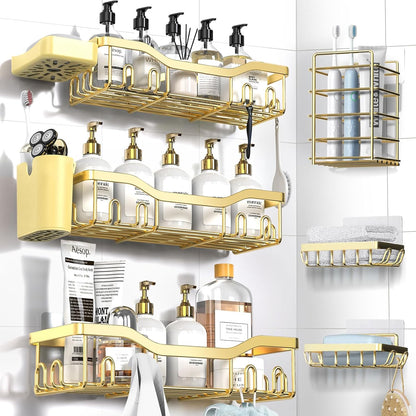 NESOMI Shower Caddy Adhesive Shower Organizer 7-Pack, Rustproof Stainless Steel Bathroom Shelves, Large Capacity No-Drill Rack Storage Accessories with Soap Dish Toothbrush Holder &24 Hooks Home Decor