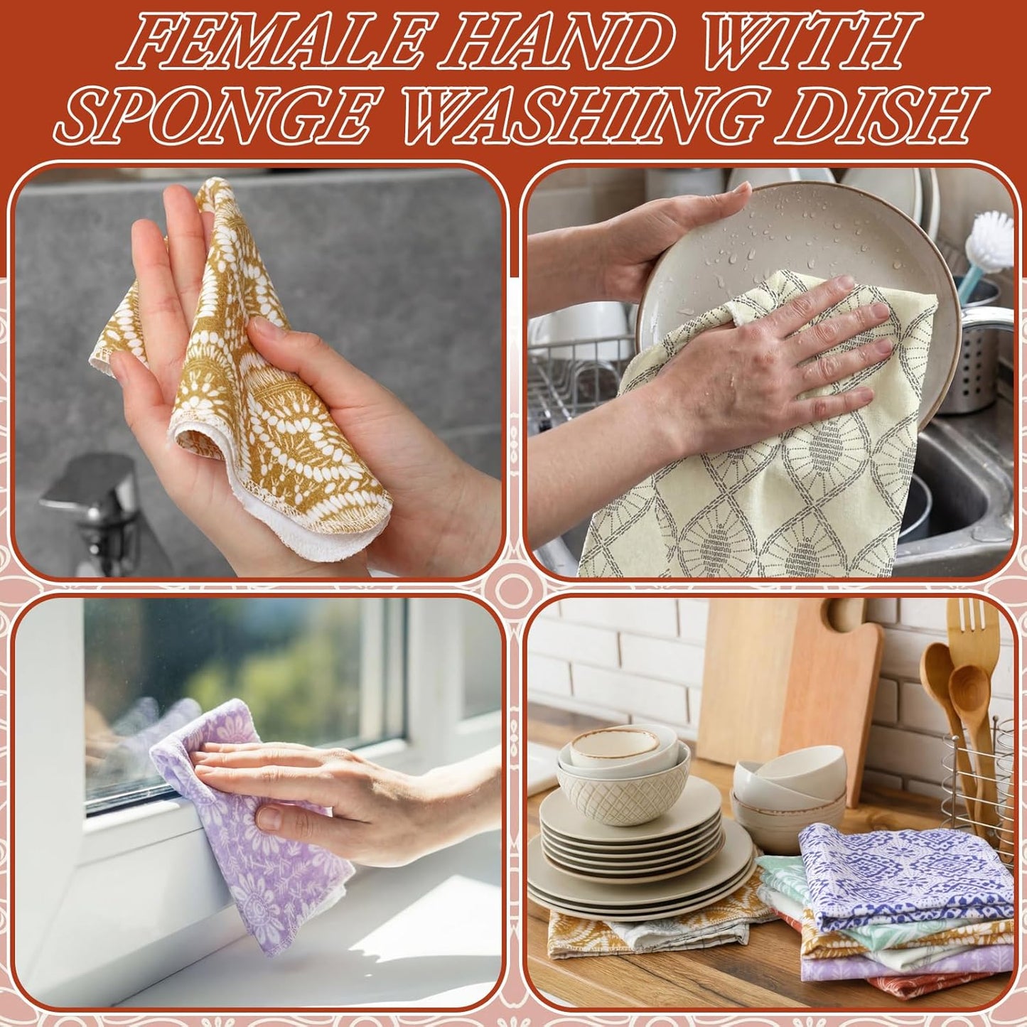 Redbaker 30 Pcs Reusable Paper Towels Rolls Kitchen Towels Bulk Washable Paperless Cloth Cotton Hand Napkins with Cardboard Reusable Napkins for Kitchen Bathroom(Floral,10 x 12 in)