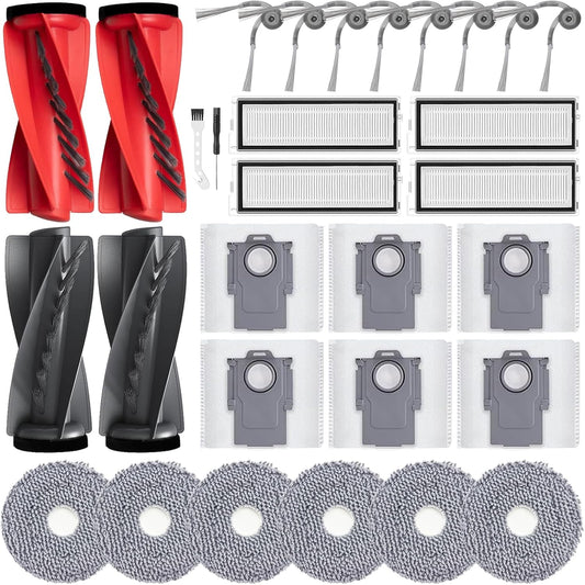 Qrevo S5V Replacement Accessories for Roborock Qrevo S5V/Curv/Curv S5X/Qrevo Edge/Edge S5A Robot Vacuum Cleaner, 2 Pairs Main brushes 4 Filters 6 Dust Bags 6 Mop Pads 8 Side brushes