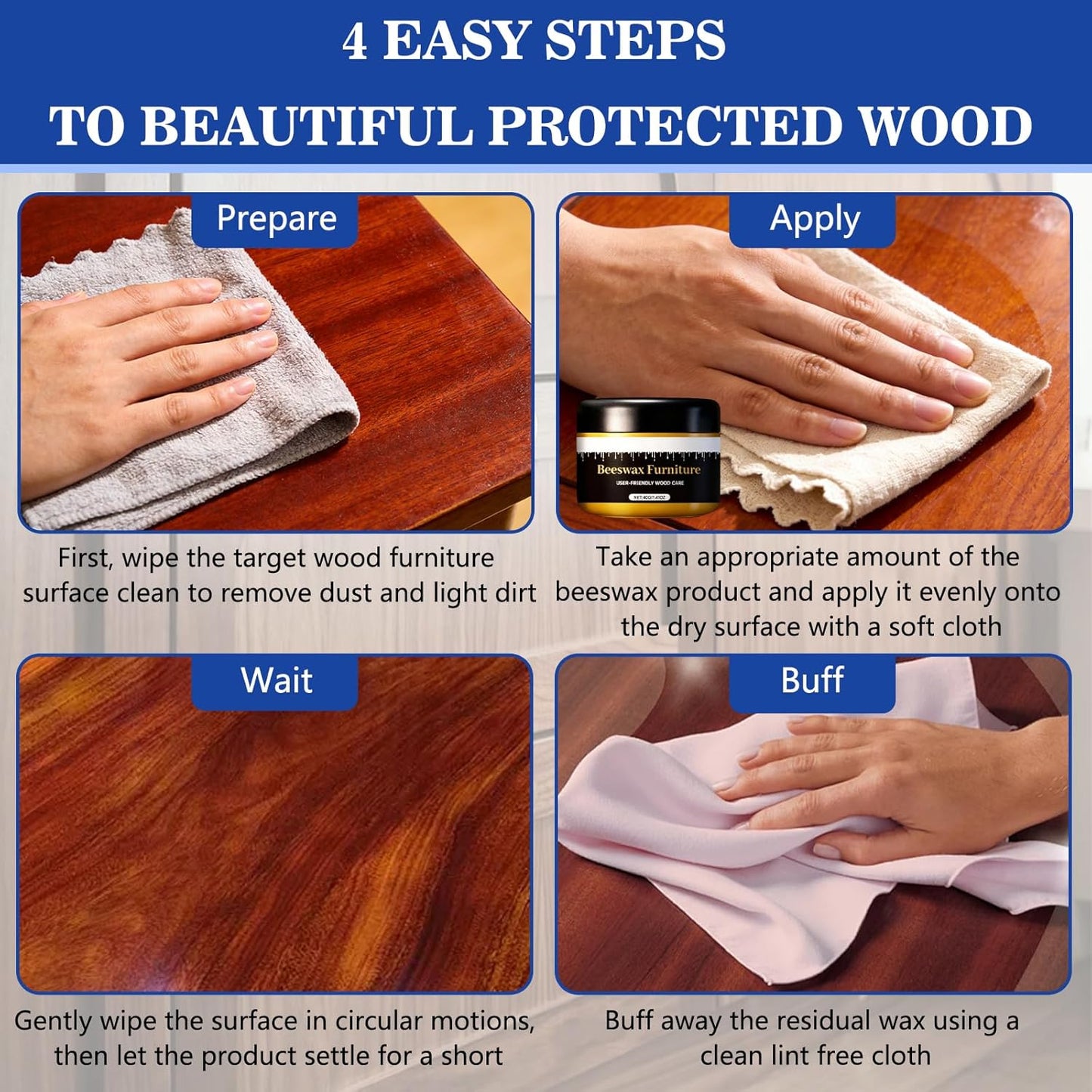 2PCS Multipurpose Beeswax Furniture Polish and Cleaner, Beeswax Gleam, Furniture Wax, All-Natural Wood Conditioner, Restorer and Protector for Tables, Cabinets, Cutting Boards Waterproof