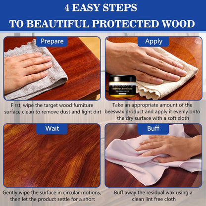 2PCS Multipurpose Beeswax Furniture Polish and Cleaner, Beeswax Gleam, Furniture Wax, All-Natural Wood Conditioner, Restorer and Protector for Tables, Cabinets, Cutting Boards Waterproof