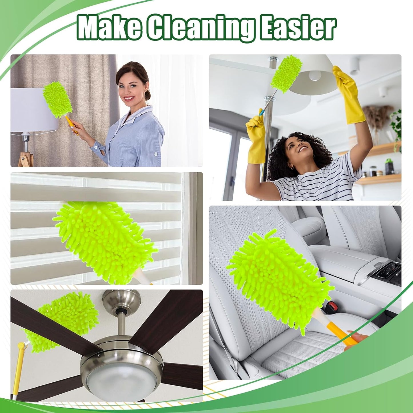 4-Pack Fleece Dusters for Swiffer, 360° Reusable Duster Refills Heavy Duty Pads for Swiffer Hand Duster Dry Duster, Green
