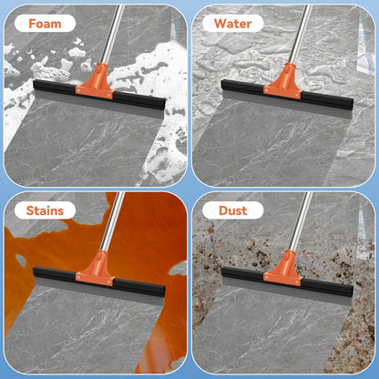 Large Heavy-Duty Floor Squeegee, 18” Rubber Blade Broom & 62” Long Handle Floor Squeegee for Concrete, Bathroom Tile, Garage Concrete, Deck, Shower Glass, Window Cleaning