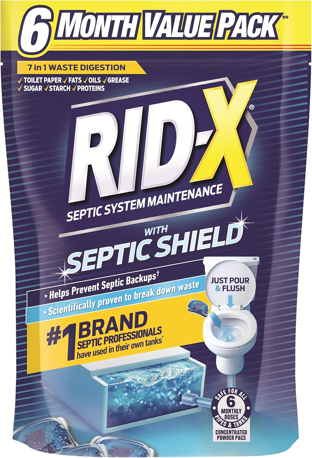 RID-X Septic Tank Treatment Pods – 3 Month Supply, Dual Action Enzymes and Bacteria to Break Down Waste & Prevent Backups
