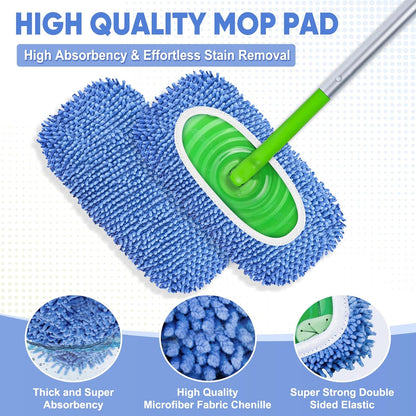 6 Pack Reusable Mop Pads Compatible with Swiffer Sweeper, Chenille Mop Refill Pads, Dry & Wet Mopping Cloths for Floor Cleaning -Pink