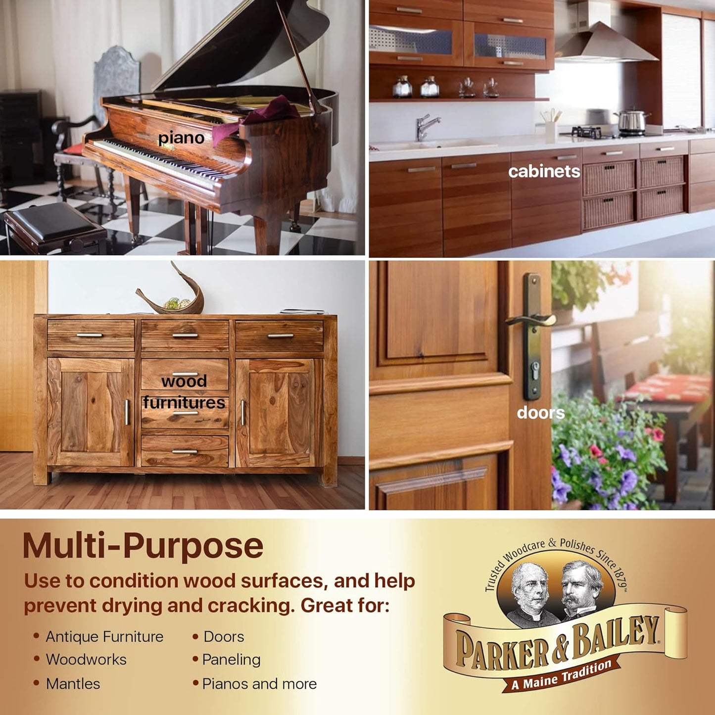 Parker & Bailey Furniture Cream - Multisurface Wood Cleaner and Polish Furniture Quick Shine Restorer Protector Kitchen Cabinets Surface Cleaner House Cleaning Supplies Home Improvement