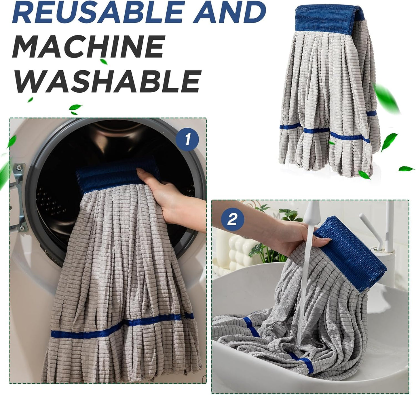 Hushee 6 Pack Large Microfiber Tube Mop Heads 18 oz Heavy Duty Commercial Industrial Wet Mop Head Refill Reusable Machine Washable Looped End Mopheads for Hardwood, Tile, Laminate Floors (Blue)