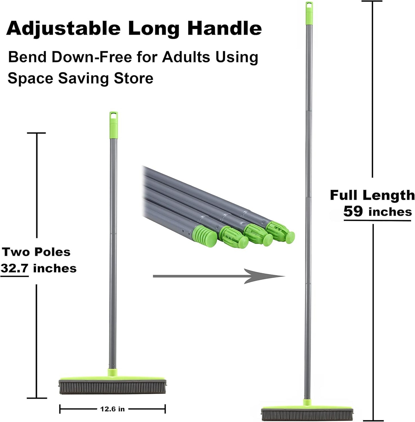 LandHope Carpet Rake for Pet Hair Remover Long Handle with Squeegee, Rubber Broom Carpet Brush Non Scratch Bristles Fur Remover Indoor Outdoor Push Broom for Cat Dog Hair Hardwood Tile Windows Clean