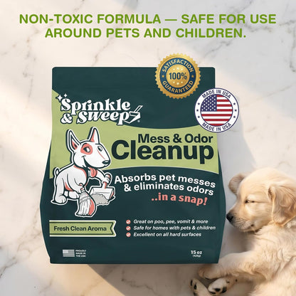 Sprinkle & Sweep: Pet Mess & Odor Cleanup - 15oz Bag - Dog Accident & Mess Clumping Powder, Remove Pee-Poop-Vomit from Hard Surfaces, Ultra-Absorbent