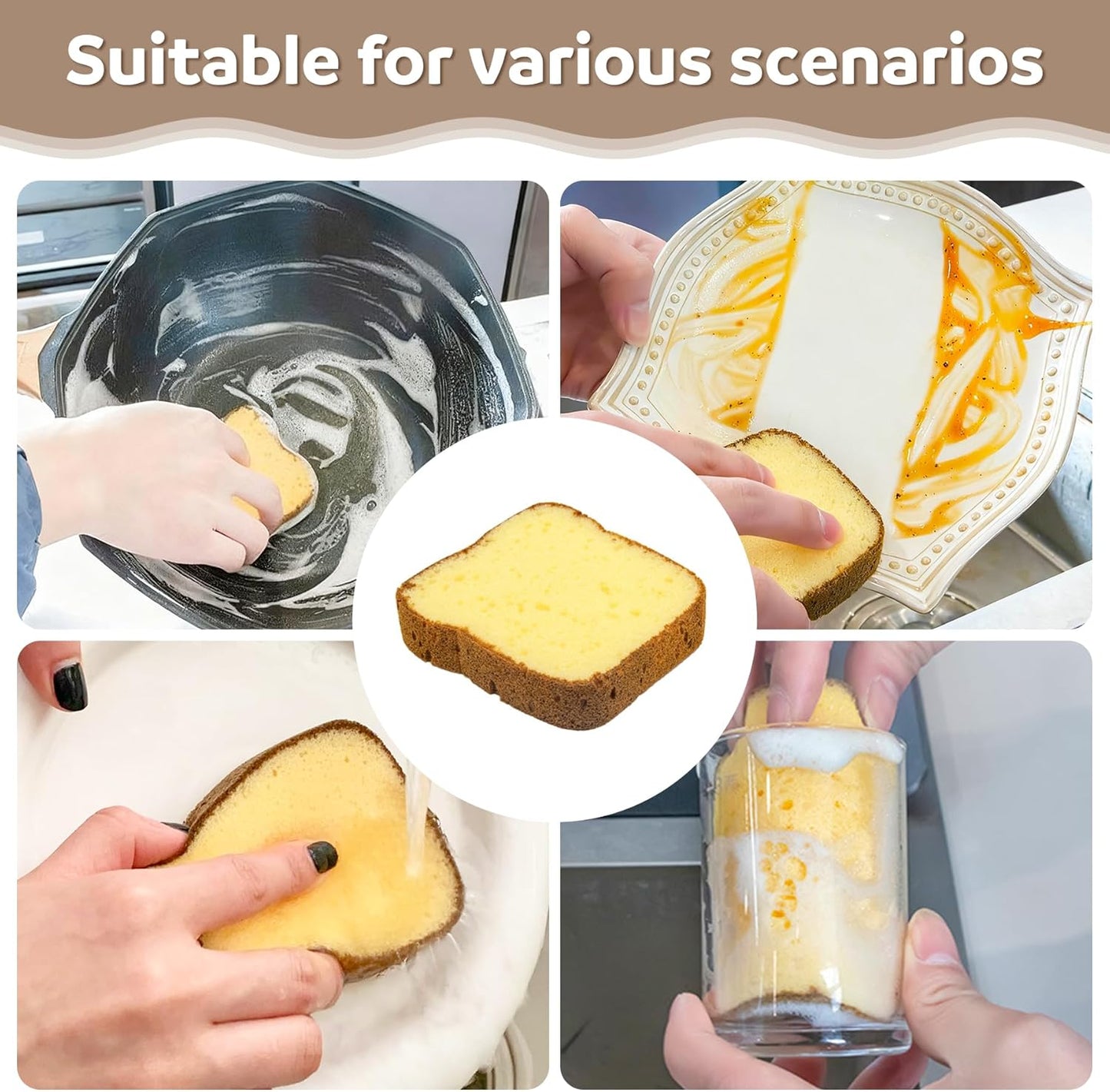 2 Pcs Cleaning Sponges, Cute Toast Shape Kitchen Scrub Dish Sponges, Household for Cleaning Dishwasher Sponges Non Scratch Scouring Pad
