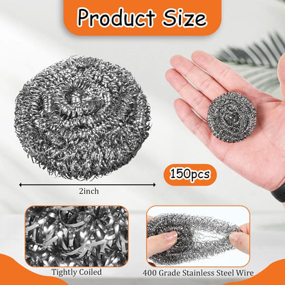 150 Pieces Stainless Steel Scourers Bulk Steel Wool Scrubbers Small 10 gram Metal Sponges Wire Scouring Pad for Stoves, Pots, Pans, Oven, Cooker Hoods for Kitchen Bathrooms(Separately Packaged)