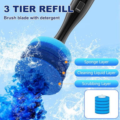 Electric Toilet Brush and Holder Set, Electric Toilet Bowl Brush, Toilet Brush Cleaner Set with 5 Refills Disposable Cleaner Brush, Floor Standing, Wall Mounted Without Drilling, Rechargeable, White