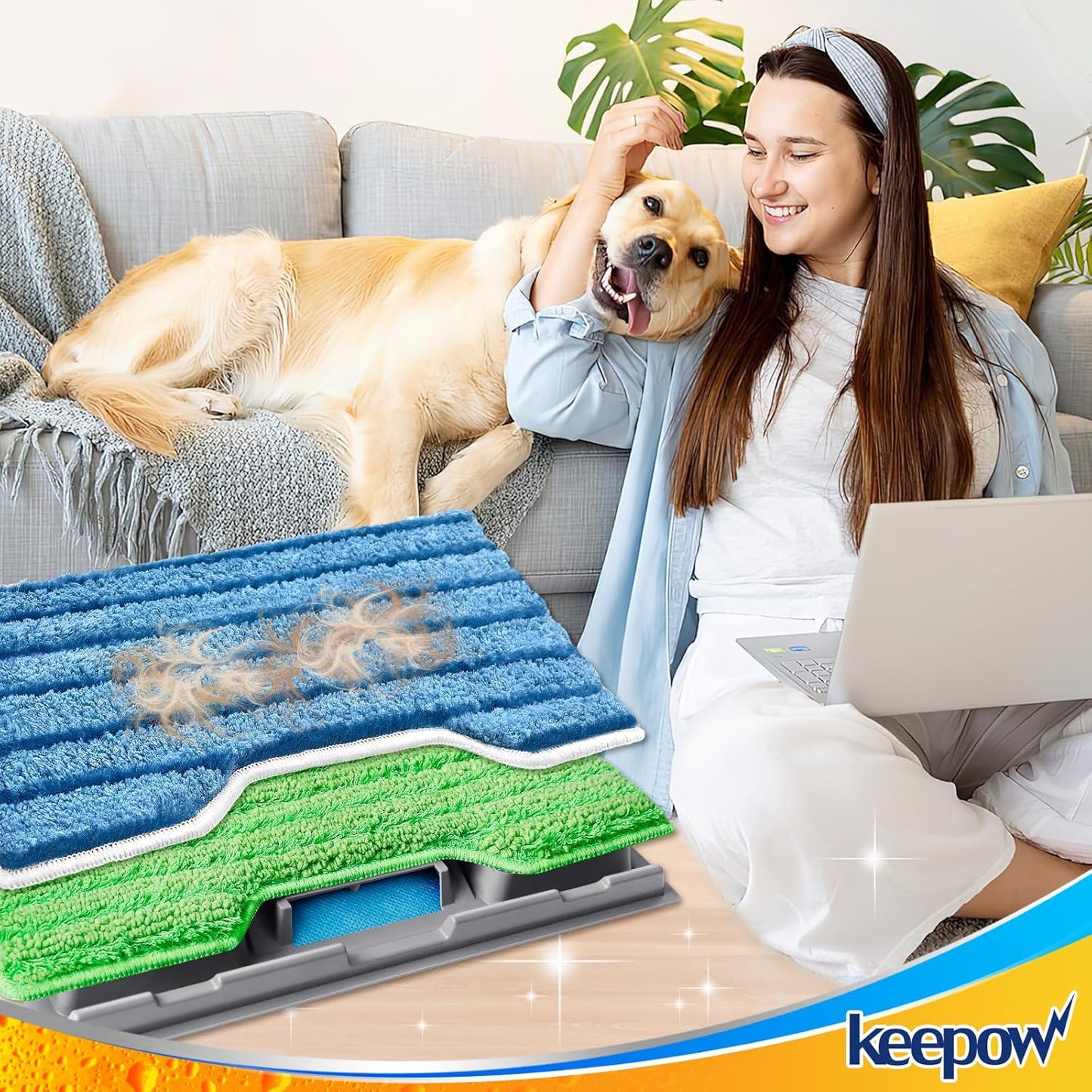 KEEPOW Reusable Mop Replacement Pads Compatible with Shark Vac Mop VM252 VM200 VC205 VM250 VM180 VM401 QM250 VM190, Washable Vacuum Mop Pad Refills, Upgraded Design of Dirt Chamber (1+3+6 Pads)