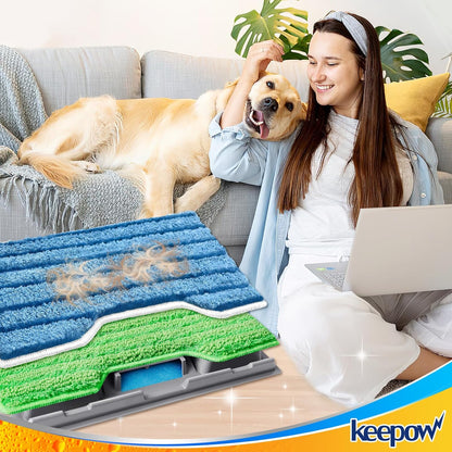 KEEPOW Reusable Mop Replacement Pads Compatible with Shark Vac Mop VM252 VM200 VC205 VM250 VM180 VM401 QM250 VM190, Washable Vacuum Mop Pad Refills, Upgraded Design of Dirt Chamber (1+3+6 Pads)
