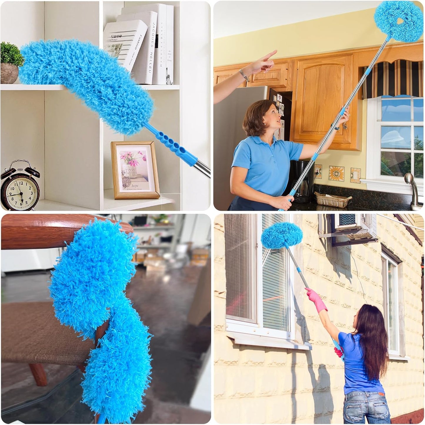 Rainbow Extendable Static Duster Reusable Microfiber Duster with 100" Telescoping Pole, Beandable and Washable Dusters Head for Cleaning Ceiling, Fan, Furniture