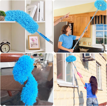 Rainbow Extendable Static Duster Reusable Microfiber Duster with 100" Telescoping Pole, Beandable and Washable Dusters Head for Cleaning Ceiling, Fan, Furniture