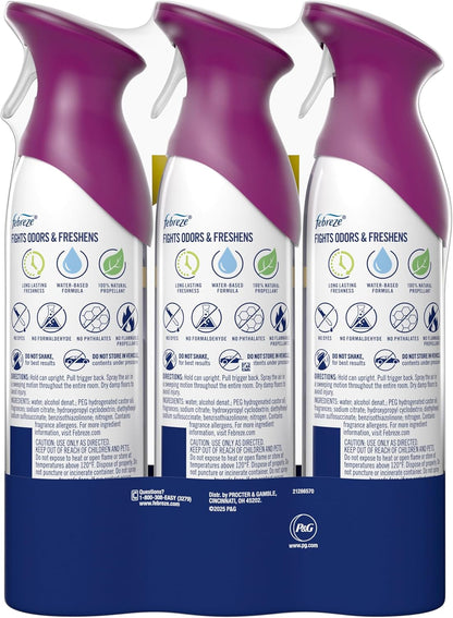 Febreze Air Mist, Air Freshener Spray, Odor Fighting Room Spray, Deodorizer for Home Bathroom Kitchen Office Apartment Dorm Room Classroom, Downy Calm Lavender & Vanilla Bean Scent, 8.1oz (Pack of 3)