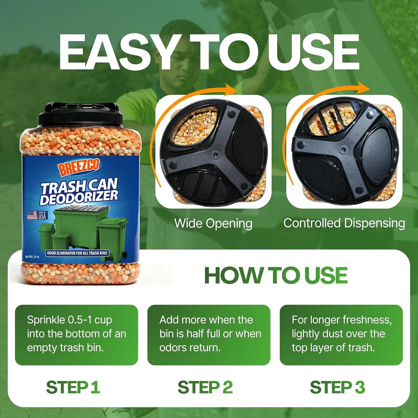 Trash Can Deodorizer 1.5lbs - Outdoor Trash Can Deodorizer & Liquid Waste Absorber, (Made in USA) Biodegradable Trash Can Odor Eliminator, Neutralizes Garbage Smells & Absorbs Liquids - 7 Cups