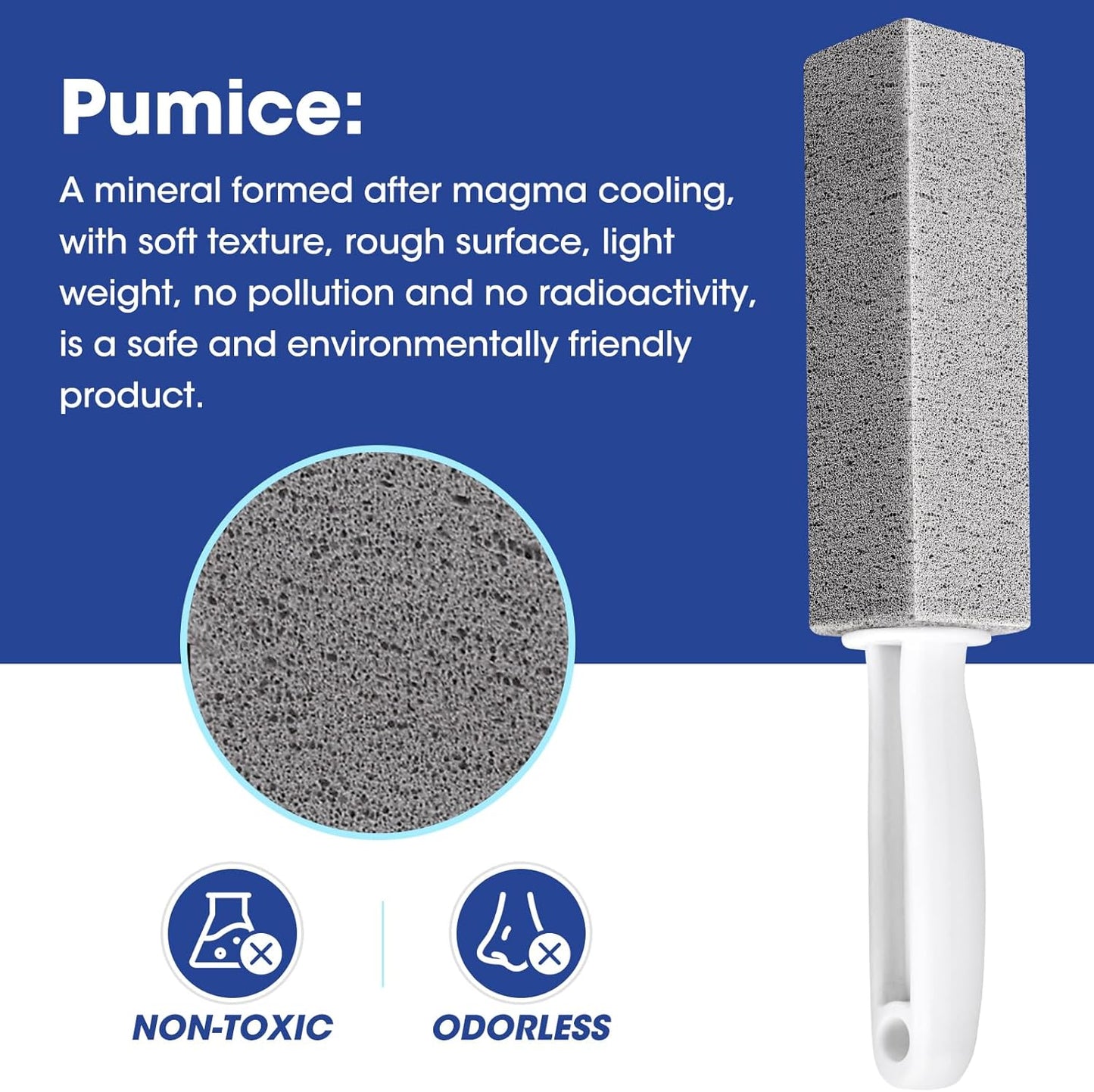 AZEN 5 Pack Pumice Stone for Cleaning, Pumie Scouring Stick with Handle, Pumice Stone Toilet Bowl Cleaner, Hard Water Stain Remover for Toilet, Bathroom, Kitchen Sink, Grill