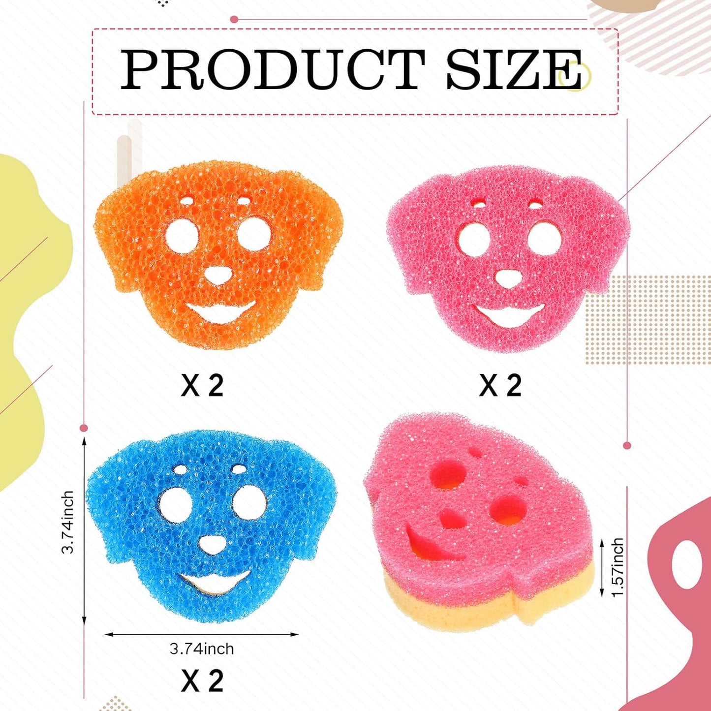 FillTouch 6 Pcs Dog Dual Sided Scrub Sponge Cleaning Sponges Cute Temperature Sensitive Dish Sponges for Washing Dishes Non Scratch Household Multi Use Sponges Scrubber for Kitchen, 3 Colors