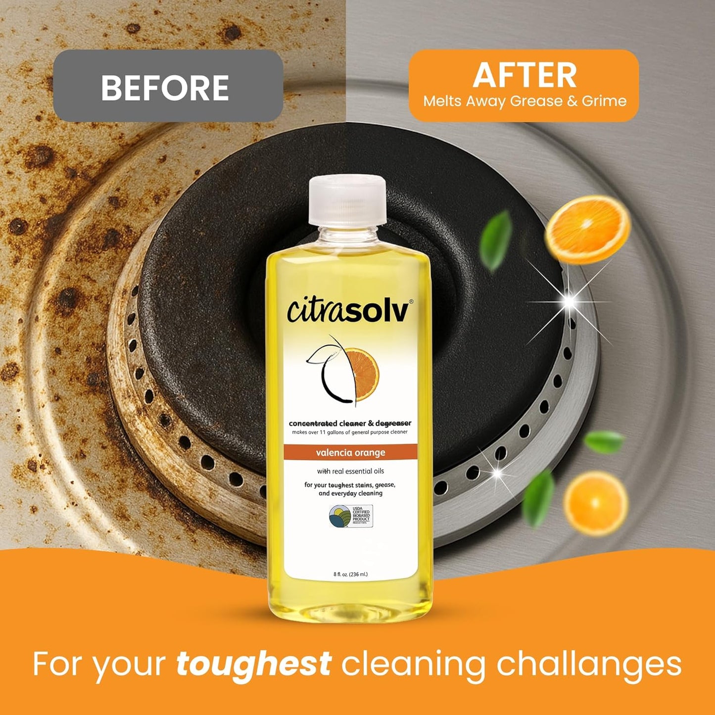 Citra Solv All Purpose Cleaning Spray – Powerful Citrus Degreaser for Kitchen & Bathroom, Multi-Surface Cleaner, No Harsh Chemicals, Valencia Orange 22oz